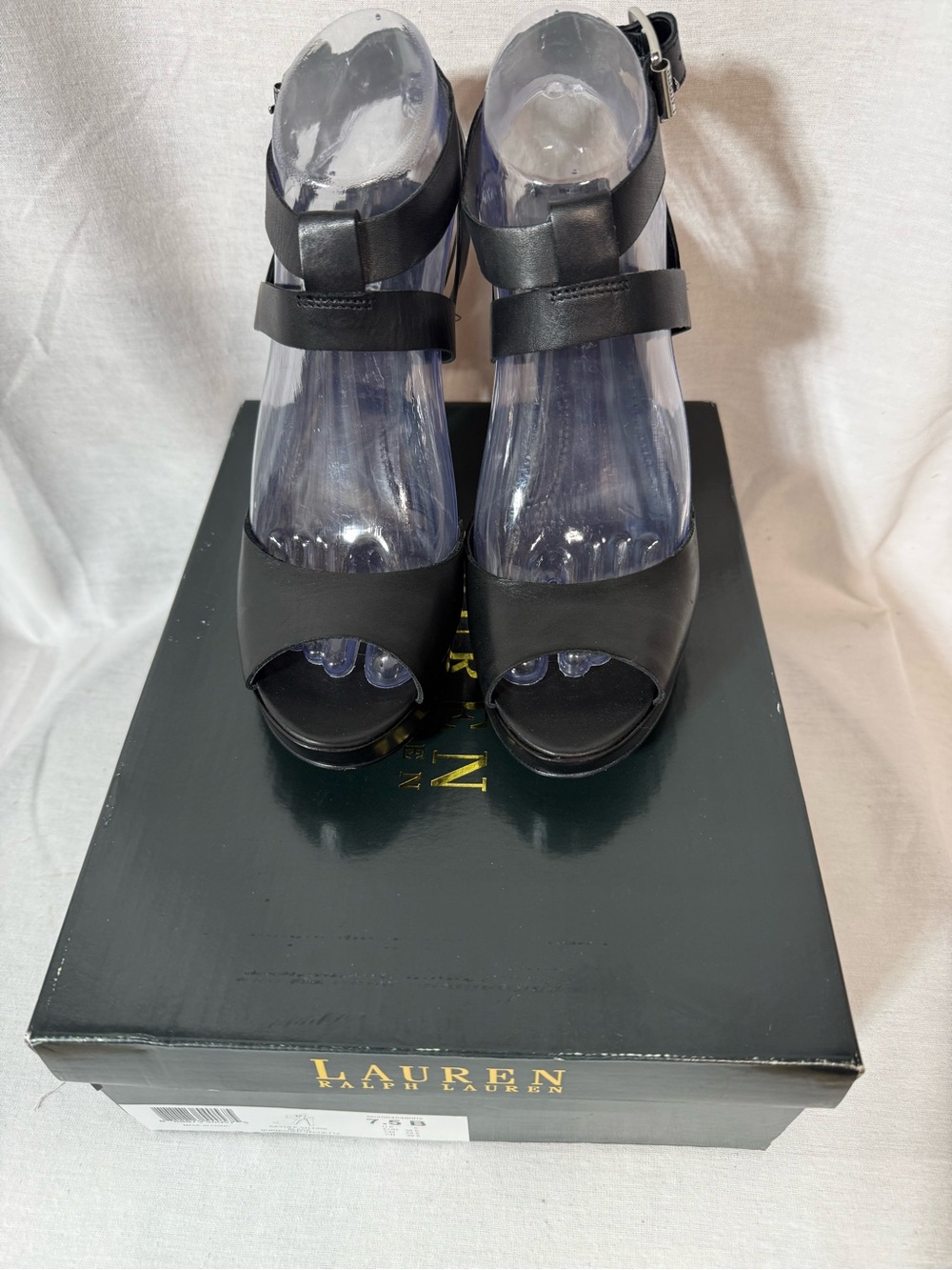 Lauren Ralph Lauren Black Women's Open-Toe Ankle Strap Heels Size 7.5